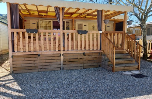 Saint-Julien-en-Saint-Alban RV Rental | Caravan "Mobil-home Camping" with Mountain View, Shared Heated Pool & Wi-Fi