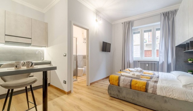 Comfortable studio apartment that can comfortably accommodate up to 2 people. The accommodation is located in the quiet Parella district, a very green and well-served area: the MM Pozzo Strada stop is just 350m away and allows you to quickly reach the ce