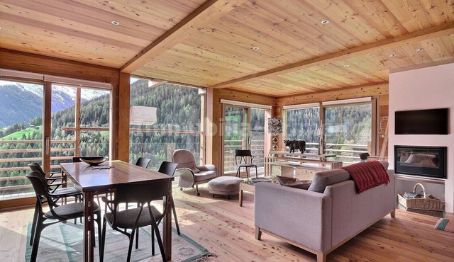Very comfortable chalet on 3 levels for 8 people, living room with fireplace, kitchen area with dish